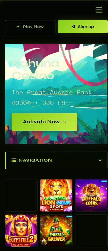 Kahuna Casino mobile casino interface
